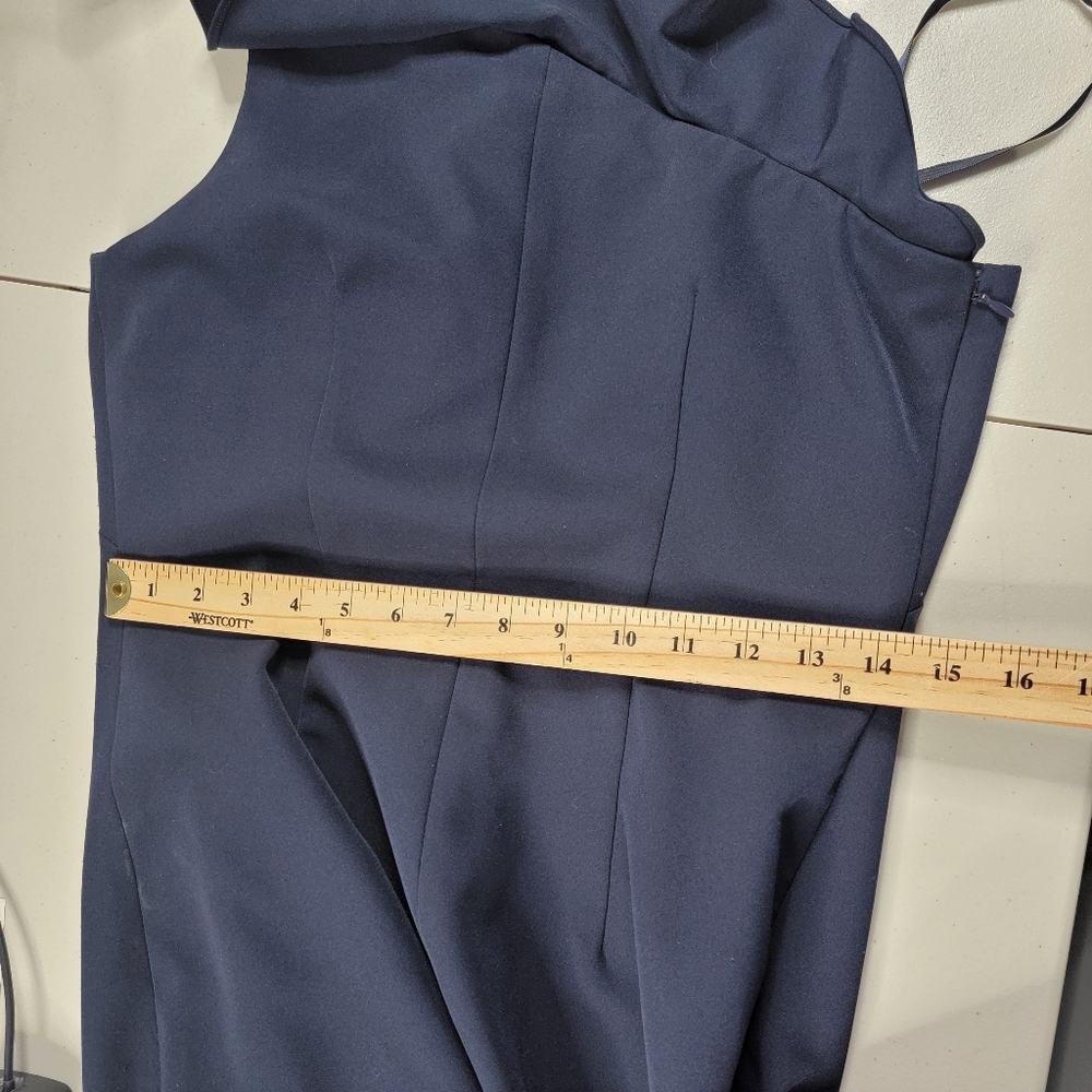 Eliza J Women's Dress Size 10 One Shoulder Ruffle Navy Maxi Gown Side - Picture 6 of 15